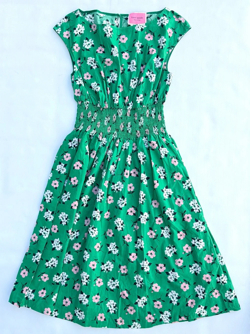 Kate Spade Lily Blooms Blaire Green Floral Smocked Dress Size S
